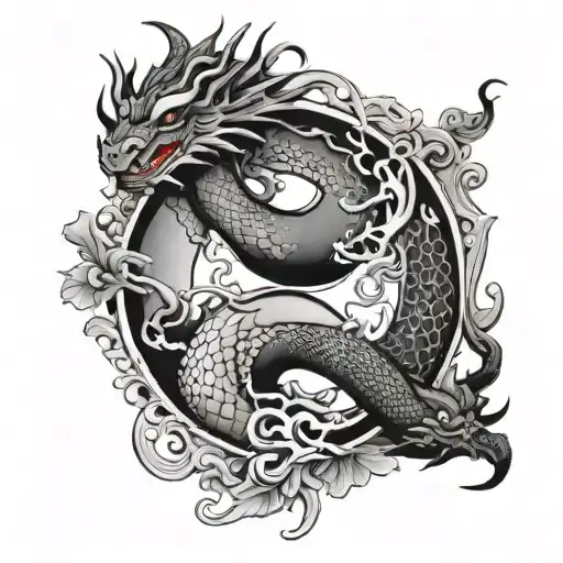 Yin And Yang With Dragon