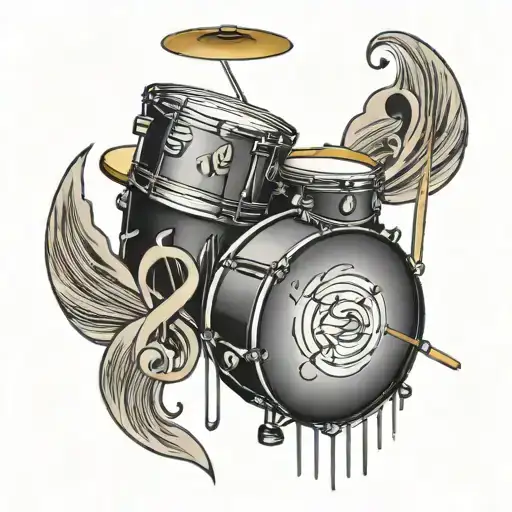 Drum And Music Notes Flowing