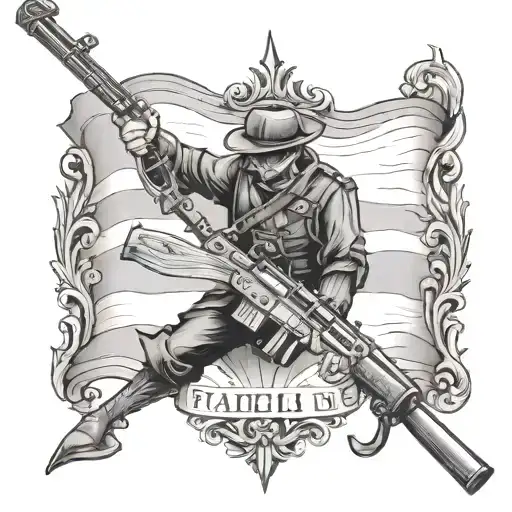 Make Me A French Flag In A Format With A Hunting Rifle And A Sword