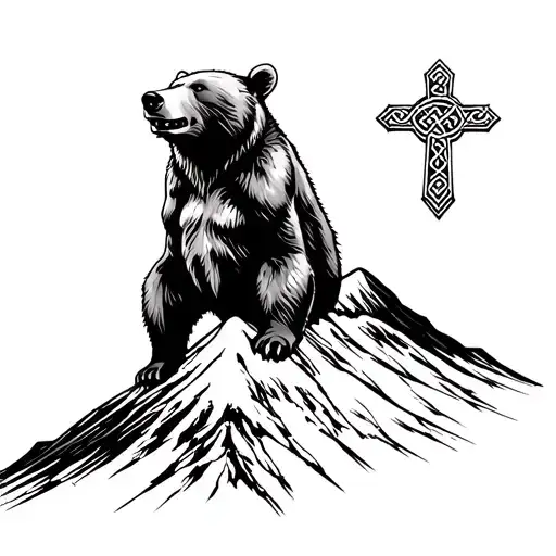 Bear Climbing Mount Fuji Japan With Celtic Cross