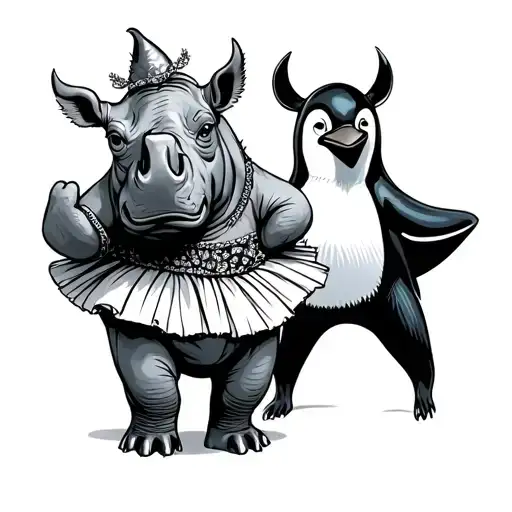 Cartoon Rhino And Penguin Wearing Tutus