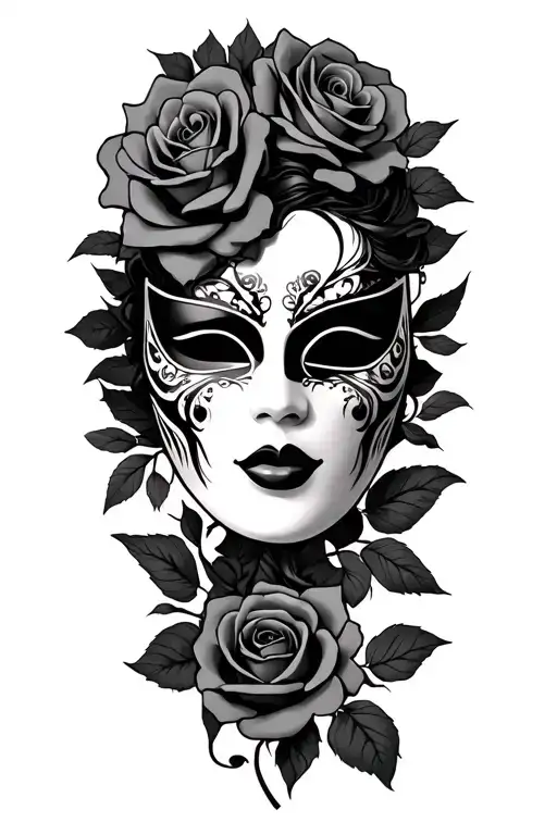 Female Drama Mask With Roses Intertwined