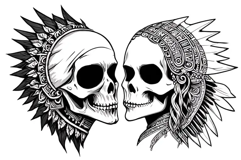 Aztec Grim Reaper Kissing Aztec Godess Full