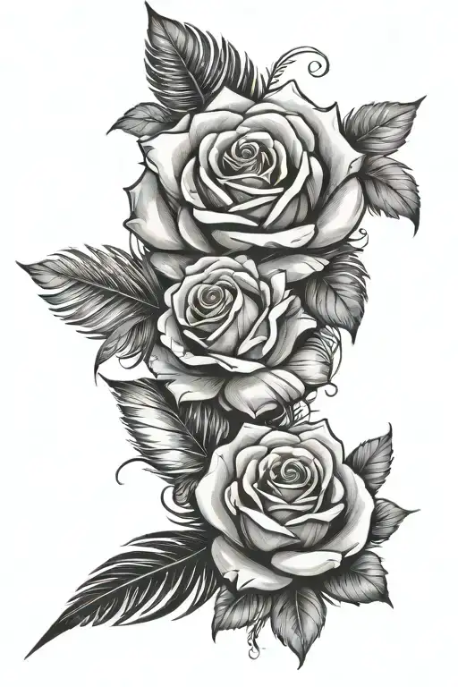 Stylized Rose And Realistic Feather Crossed
