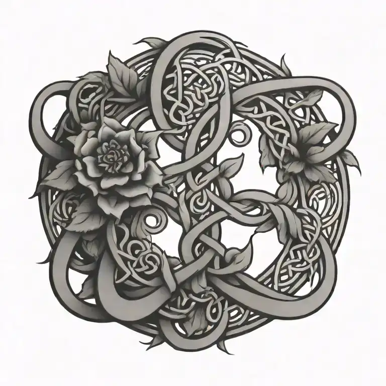 Celtic Knot Design Intertwined With Vines Sun And Flowers Intertwined