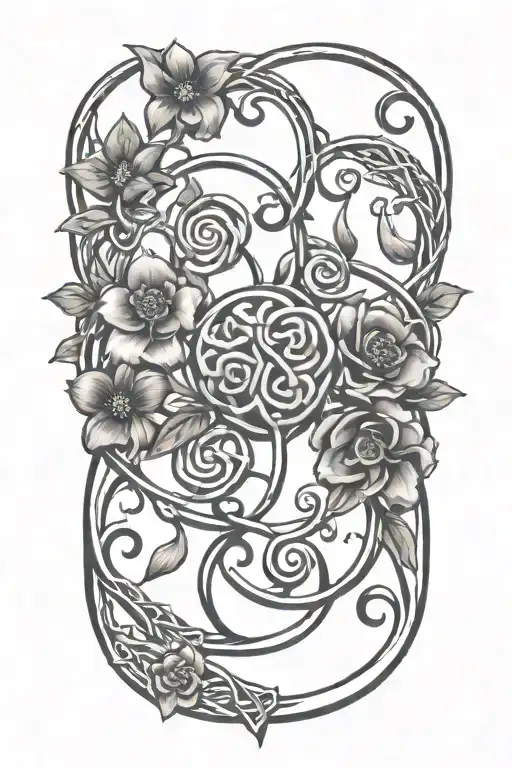 Celtic Knot Design Intertwined With Vines Sun And Flowers Intertwined