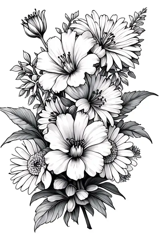 Carnation Marigold Lily And Aster Flowers