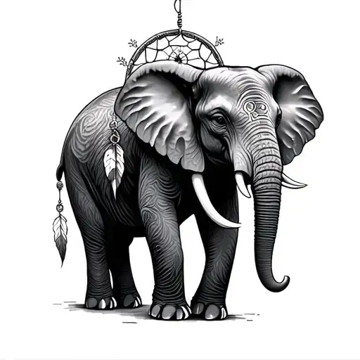 Elephant With Dream Catcher Entangled