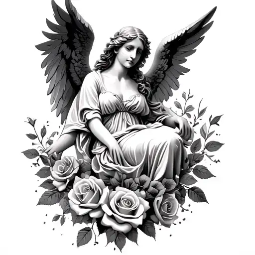 Angel And Roses Surrounding