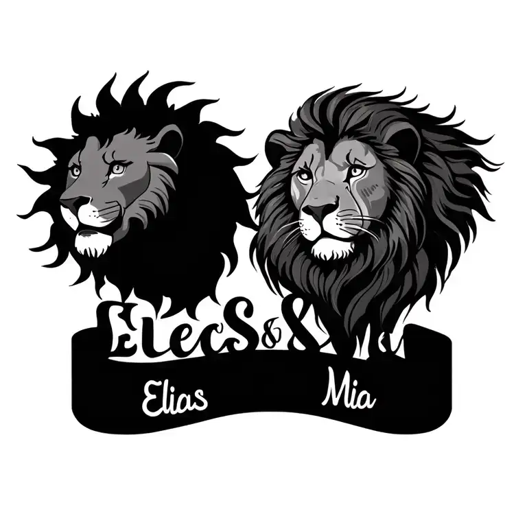 Sun And Lion With Names Elias And Mia In Writing