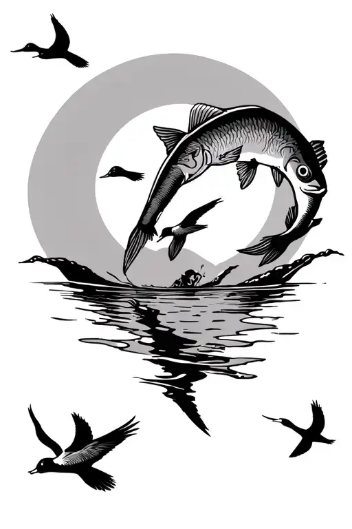 Fish Up A River With Ducks Flying Over It