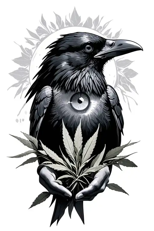 Raven Perched Holding Sage And The Nimber Three Reflected In Eye