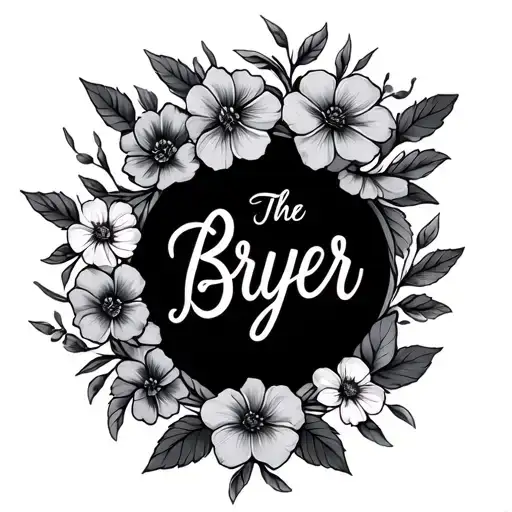 The Name Bryer In Cursive With Thin Line Flowers