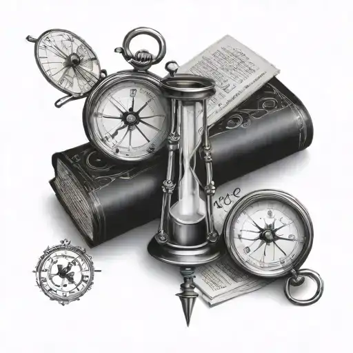 Hyper Realistic Compass And Hourglass Sitting On Books