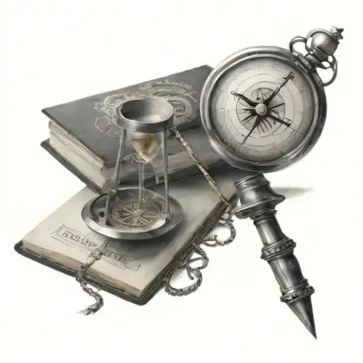 Hyper Realistic Compass And Hourglass Sitting On Books