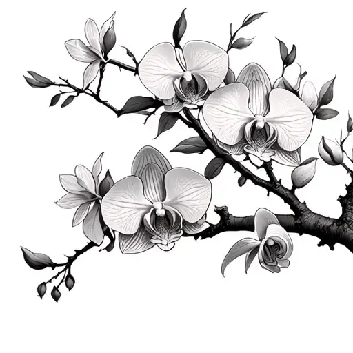 A Big Orchid Tree Branch With Flowes Blooming Flowers