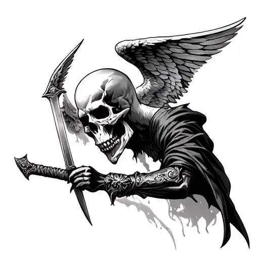 Skull Dark Angel Holding A Sword