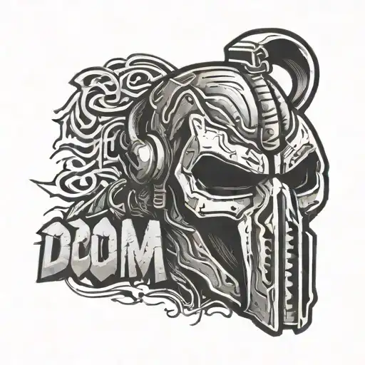 Mf Doom Textured Mask Over The Word Doom Written In Graffiti