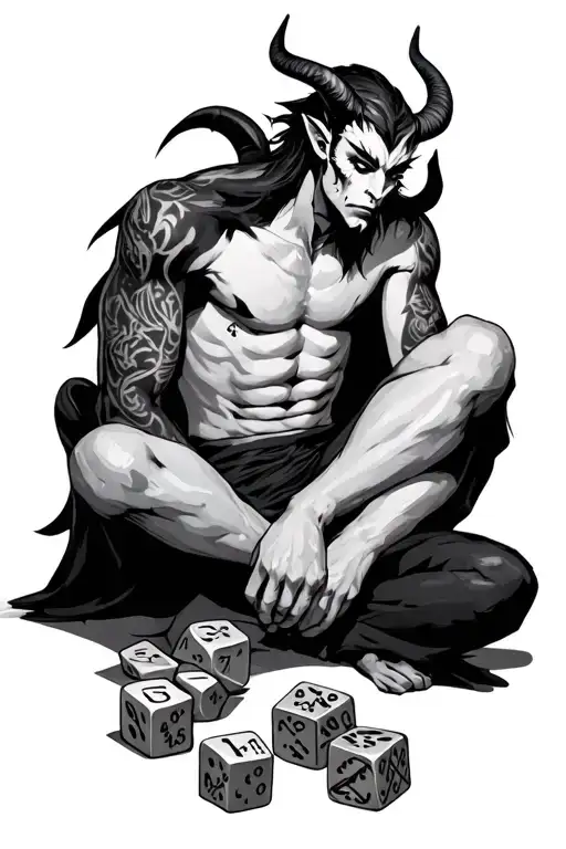 Male Tiefling Sitting With A Dice Set