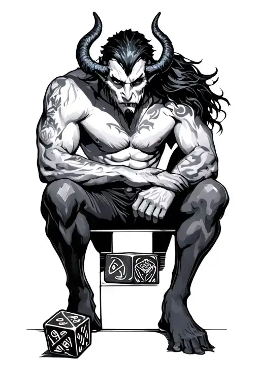 Portraitmale Tiefling Sitting With A Dice Set