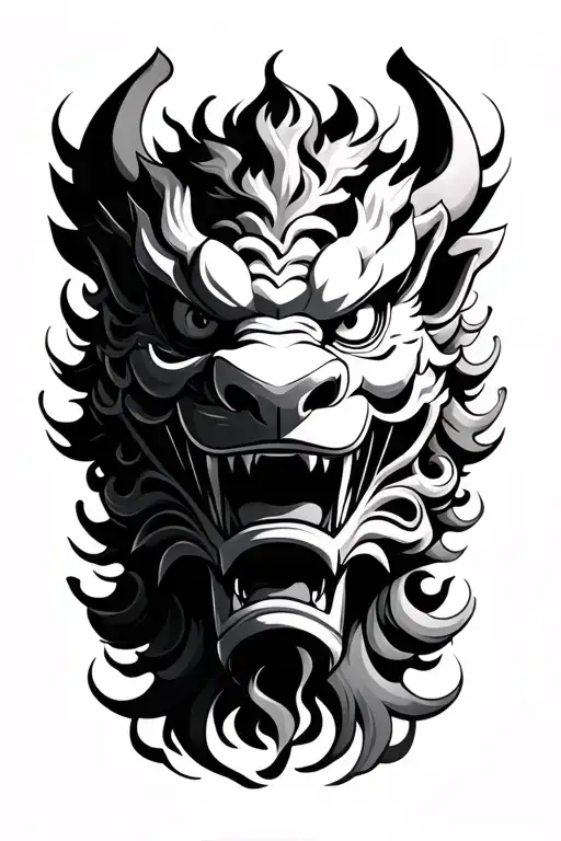 Oni Mask Foo Dog Waves Smoke