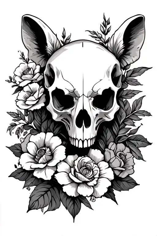 Floral Sleeve With Animal Skull