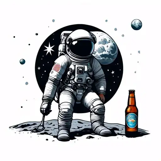 Astronaut On Moon With Beer Bottle