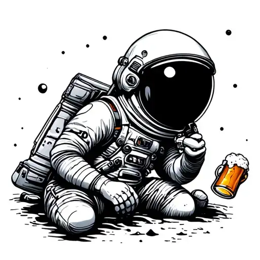 Astronaut On Moon Drinking Beer Minimalistic