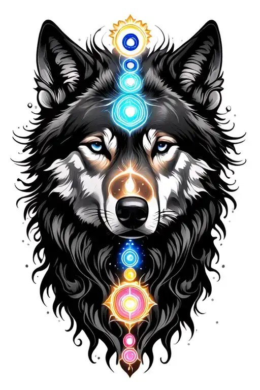 7 Chakras And Wolf Surrounded