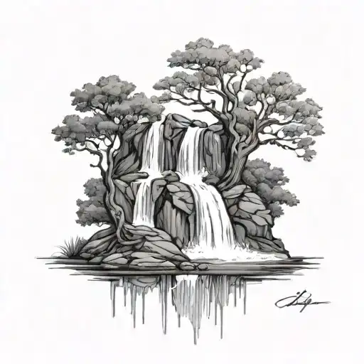 Water Falls And Trees Growing