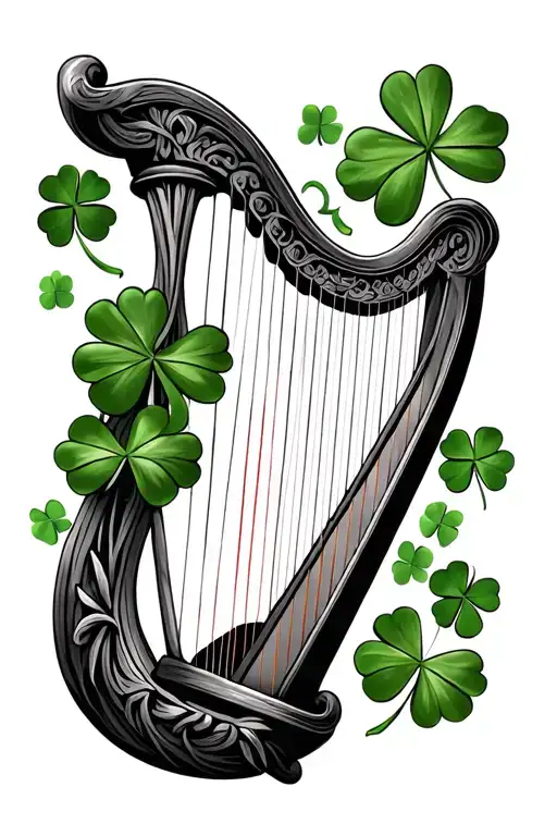 Irish Harp With Maple Leaf And 4 Leaf Clover