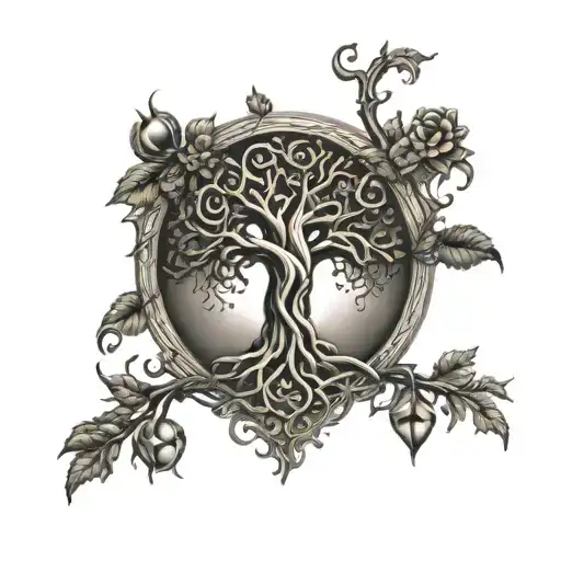 Celtic Tree Of Life With Old Elements As Hanging Fruit
