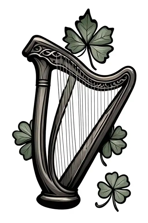 Irish Harp With Maple Leaf And 4 Leaf Clover