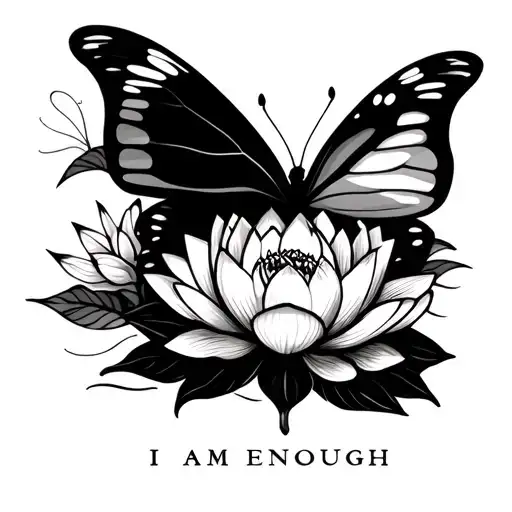 I Am Enough Tattoo With Butterfly And Lotus Flower
