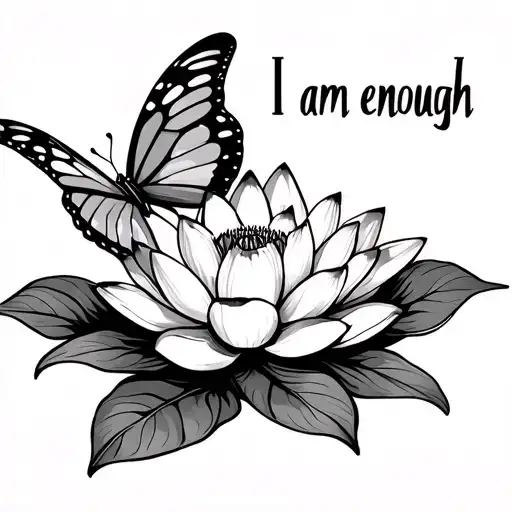 I Am Enough Tattoo With Butterfly And Lotus Flower With The Butterfly As The I