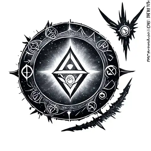 Create A Round Tattoo With Galaxy And Illuminati Signs In Vikings Style