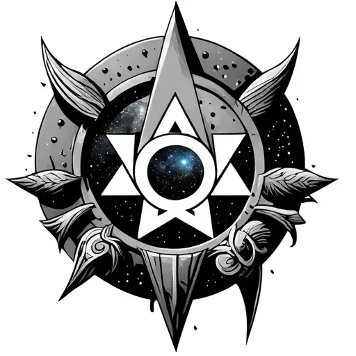 Create A Round Tattoo With Galaxy And Illuminati Signs In Vikings Style Looking Aggressive