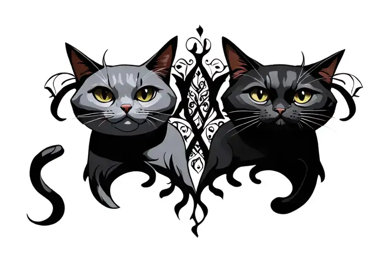 Symmetrical Gothic Cats On Each Shoulder Playing
