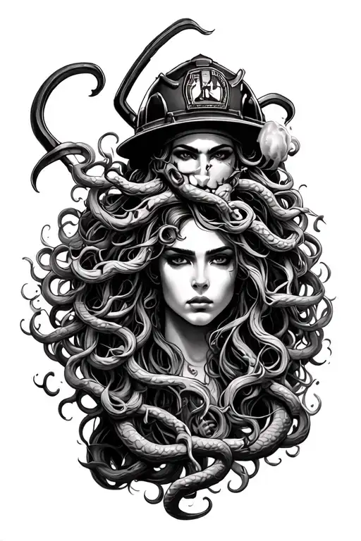 Draw A Tattoo For A Firefighter Featuring Medusa