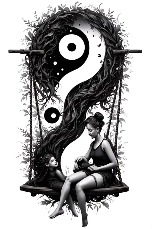 2 Friends On A Swing With Ying Yang Symbol Formed