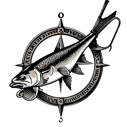 Fishing Theme Chest Tattoo With Ancker And Compass