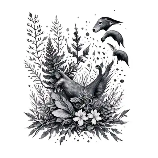 An Aquarius Constellation Made Of Various Plants And Animals