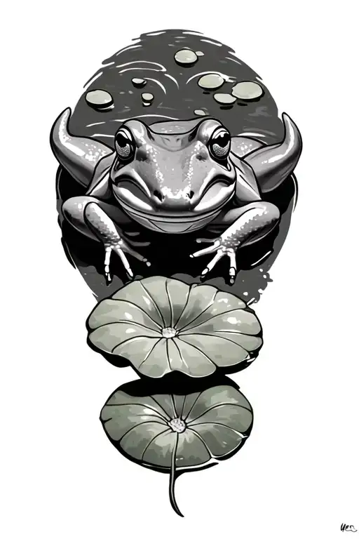 Bull Frog On A Lilly Pad Looking