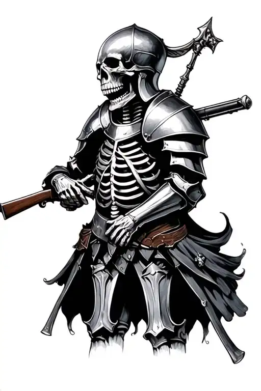 Skeleton In Knights Armour Holding Rifle