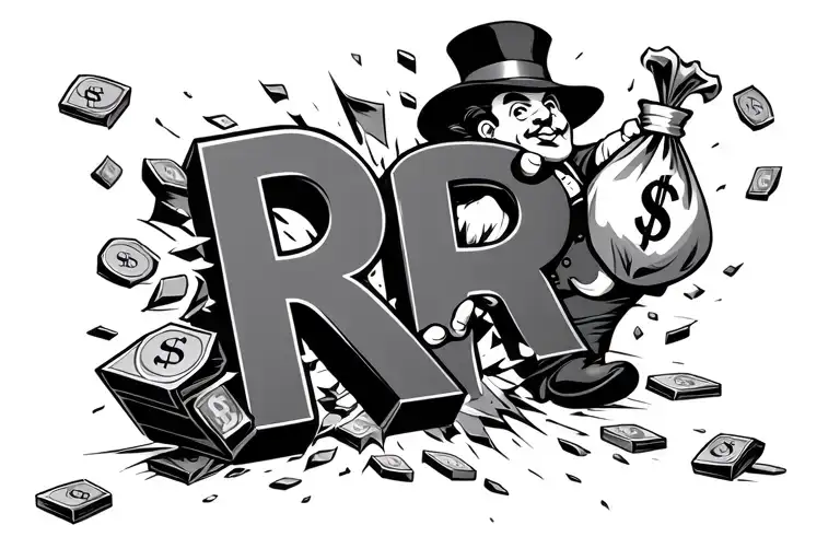 The Monopoly Guy Holding A Money Bag Busting Through A Block Letter R