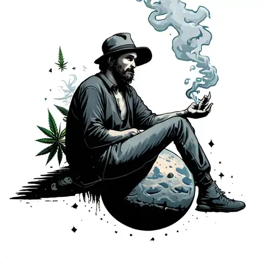 Man Sitting On A Planet Smoking Weed