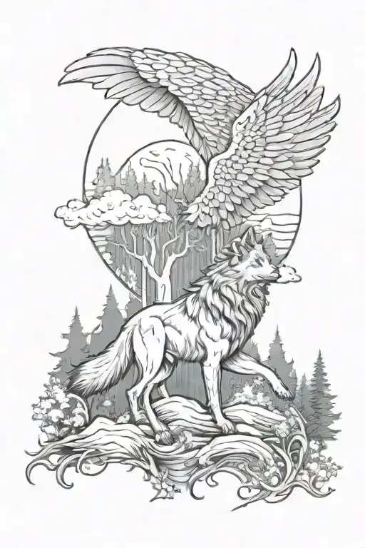 Wolf Angel Ocean Forest Scene