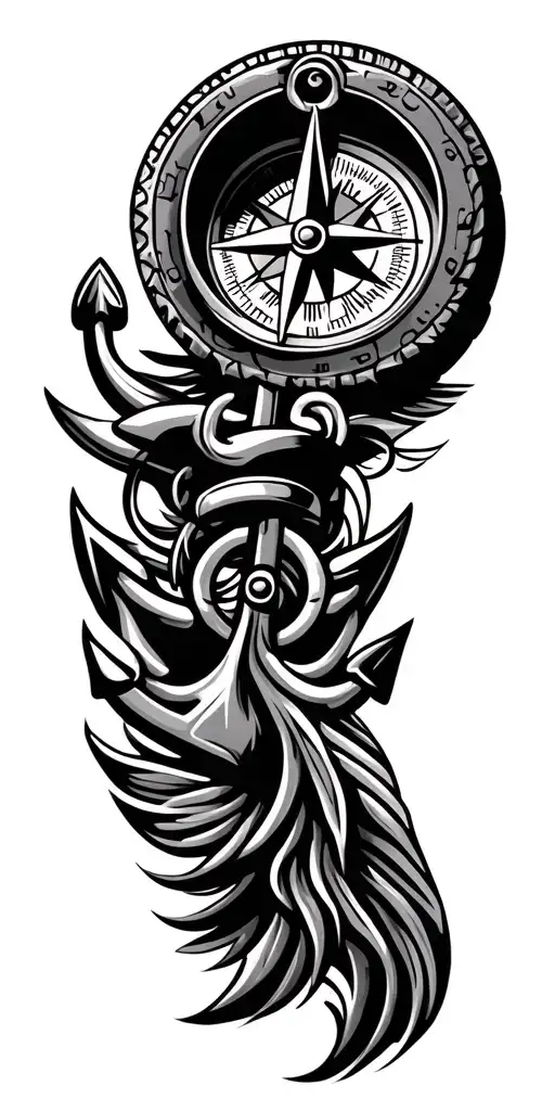 Compass With Anchor Surrounded By Maori Design Combining Elements