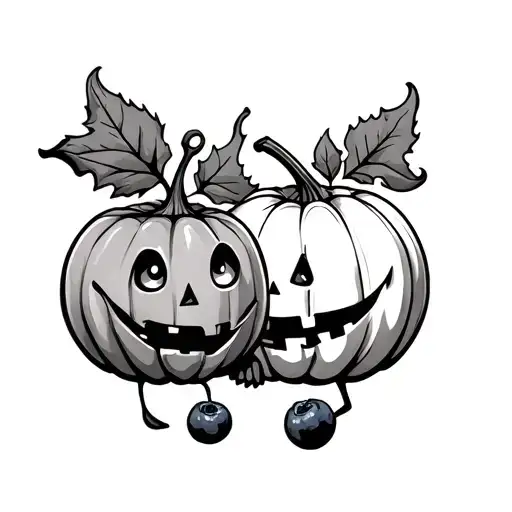 Cartoon Blueberry And Pumpkin Holding Hands