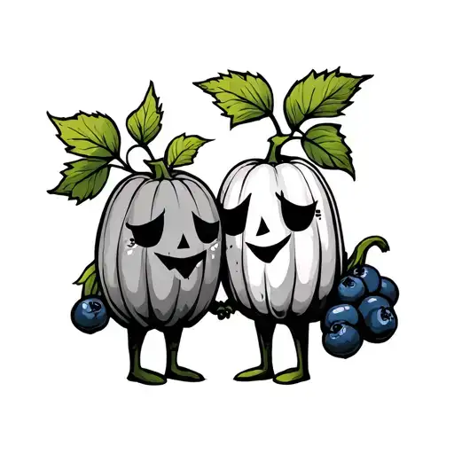 Cartoon Blueberry And Pumpkin Holding Hands